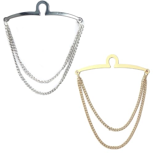 AWOCAN 2PCS Herren Krawattenkette Silber Goldene Krawattenkette Gliederkette Krawattennadel Kragennadel Brosche (GOLD+SILBER) von AWOCAN