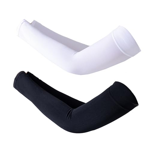 AWOCAN 3PCS Armstulpen für Männer Frauen UV Sonnenschutz Abdeckung Arme Tattoo Cover Up Kühlung Eis Seide Sport Kompression Arm Sleeve (Weiß+Schwarz) von AWOCAN