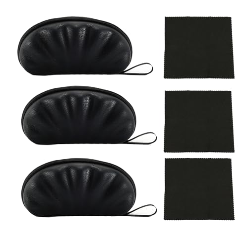 AWOCAN 3PCS Tragbare PU Leder Brillenetui Sonnenbrillen Brillenetui Reißverschluss Hartschale Box (SCHWARZ) von AWOCAN