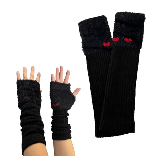 AWOCAN Armstulpen Fingerlose Winter Kunstpelz Armstulpen Fingerlose Handschuhe Punk Goth Handschuhe Fingerlose Gestrickte Arm Sleeve Armabdeckungen (Schwarz) von AWOCAN