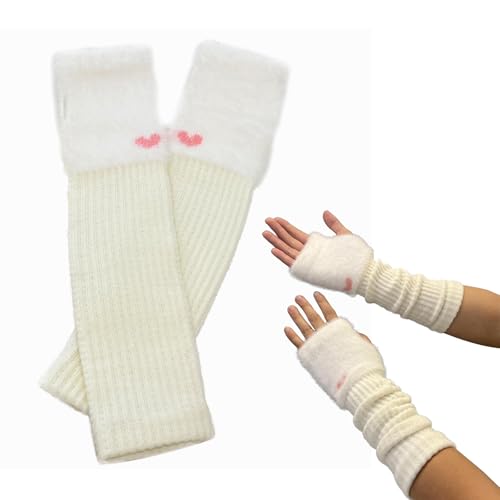 AWOCAN Armstulpen Fingerlose Winter Kunstpelz Armstulpen Fingerlose Handschuhe Punk Goth Handschuhe Fingerlose Gestrickte Arm Sleeve Armabdeckungen (Weiß) von AWOCAN