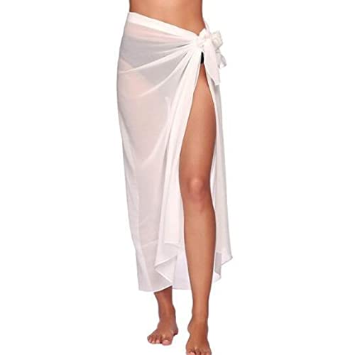 AWOCAN Damen Strandkleid Lange Sarong Abdeckung Chiffon Bademode Rock Bikini Schal Strand Sarong Bikini Abdeckung Elegantes Schwimmen (weiß) von AWOCAN