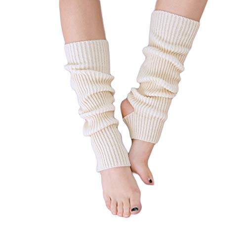 AWOCAN Damen Winter Extra Soft Overknee High Footless Gestrickte Steigbügel Beinwärmer für Yoga Ballett Tanz, weiß, 3 von AWOCAN