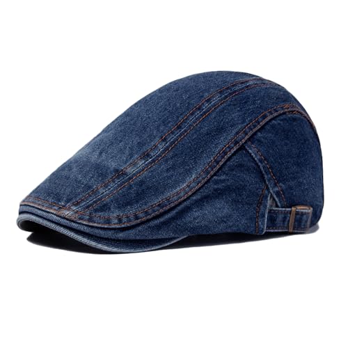 AWOCAN Men Flat Cap Flat Cap Washed Denim hat Adjustable Newsboy Caps Driving Hat Duckbill Ivy Irish Flat Hat (Denim, style2-dunkelblau) von AWOCAN