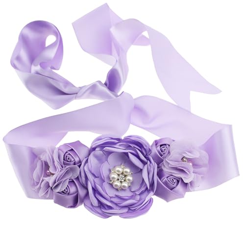 AWOCAN Mutterschaft Schwangerschaft Blume Schärpe Gürtel Frauen Braut Hochzeitskleid Strass Schärpe Mutterschaft Schärpe Gürtel für Dusche Partei Geschlecht Reveal Hochzeit Brautkleid (violett) von AWOCAN