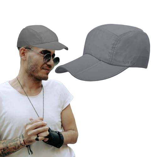 AWOCAN Quick Dry Baseball Cap Flat Cap UPF 50+ Faltbarer Sonnenschutz Leichte Tragbare Mütze Laufmütze für Männer Frauen (DE/NL/SE/PL, Alphanumerisch, L, XL, Grau) von AWOCAN
