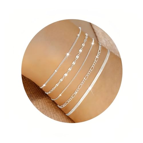 AWOGIPD 5 pcs Armband Damen 925 Sterling Silber Armbänder, Personalisierte Armbänder, Verstellbare Stapelbare, Kettenarmband für Damen Mädchen von AWOGIPD
