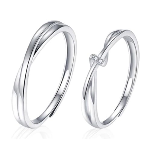 2 Stück Ring Damen Silber 925 Verstellbare Zirkonia Ring Silber Minimalistisch Eheringe Verlobungsring Trauringe Fingerring Schmuck,Silber Ring,Ringe von AWOXIHJ
