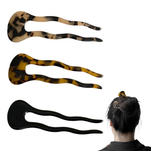 3 Stück U Förmige Haargabel Haarspange Metallspange Acetat Haarnadeln Groß French Pin Dutt Zinken Haarnadel Dutt Haarstäbe Damen Frisur Zubehör Hairpin Haarspangen Mädchen von AWOXIHJ