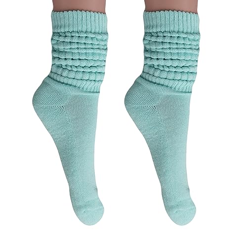 AWS/American Made 2 Paar Slouch-Socken für Damen, kniehohe Baumwollsocken, Schuhgröße 38 bis 45, Minze, 37-43 EU von AWS/American Made