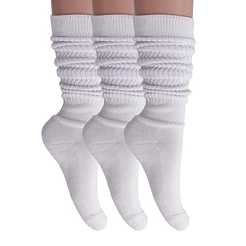 AWS/American Made 3 Paar Baumwolle Slouchy Socken 80er Jahre Scrunch Kniestrümpfe Größe 38-45, Weiss/opulenter Garten, 42-44.5 EU von AWS/American Made