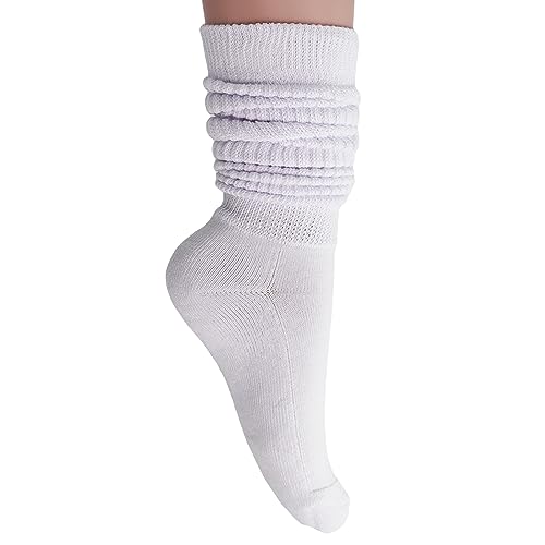 Damen Socken extra lang schwere Slouch Baumwolle Größe 43 bis 45 - Weiß - Medium von AWS/American Made