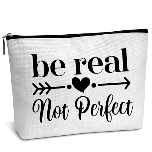 AWSICE Besties-B22 Inspirierende Make-up-Tasche, "Be Real Not Perfect", Kosmetiktasche, Geschenk, Geburtstagsgeschenk für Frau, Freundin, Kollegin, Weiss/opulenter Garten von AWSICE