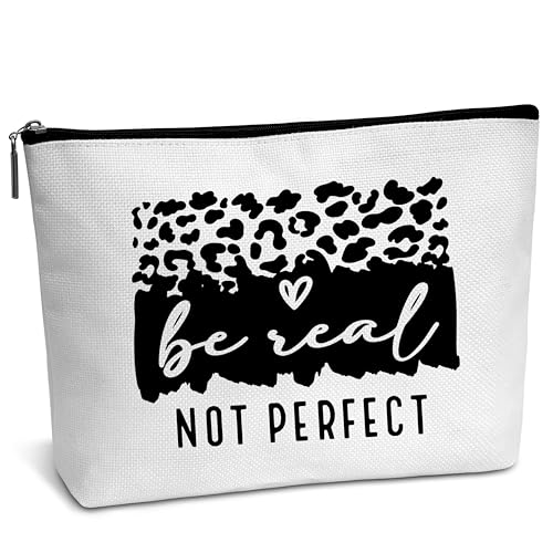 AWSICE Besties-B28 Inspirierende Make-up-Tasche, "Be Real Not Perfect", Kosmetiktasche, Geschenk, Geburtstagsgeschenk für Frau, Freundin, Kollegin, Weiss/opulenter Garten von AWSICE