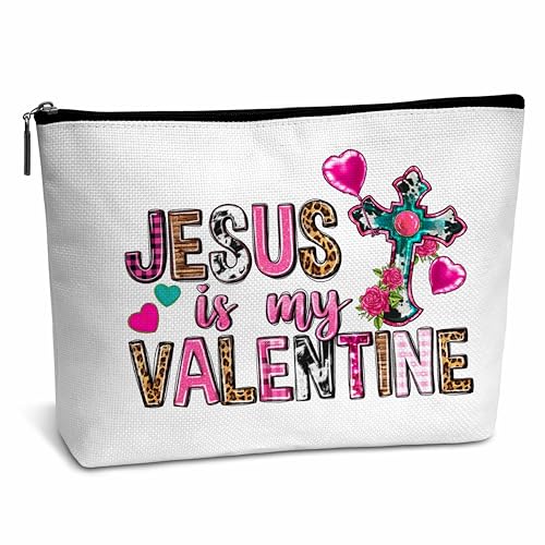 AWSICE Christliche Valentinstagsgeschenke für Frau, Jesus is my Valentine rosa Herz, Reisetasche, Retro-Leoparden-Make-up-Tasche, Valentinstagsgeschenke für Freundin, Frau, Mutter, Ehefrau, C27, von AWSICE