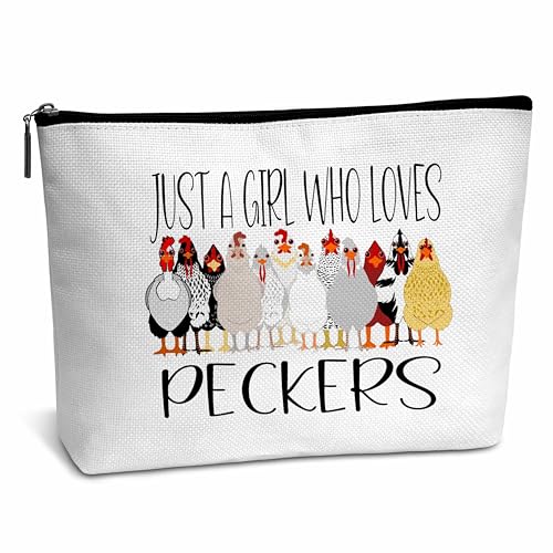 AWSICE Huhn Geschenke für Frau, Just A Girl Who Loves Peckers Kosmetiktasche, Huhn Geburtstag Abschluss Geschenke für Mädchen Freunde Besties Kollegen Tochter Schwester C09, Weiss/opulenter Garten von AWSICE