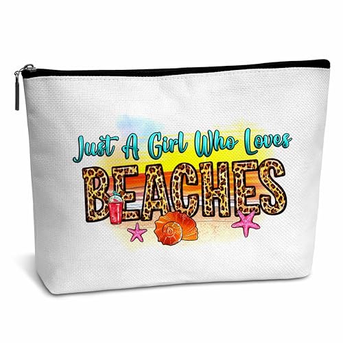 AWSICE Just A Girl Who Loves Beaches Make-up-Tasche, Sommergeschenke für Mädchen, Leoparden-Kosmetiktasche, Geschenke für Mädchen, Frau, Freunde, Besties, Kollegen, Tochter, Mom-C45, Weiss/opulenter von AWSICE