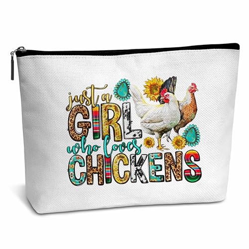 AWSICE Just a Girl Who Loves Chickens Make-up-Tasche, Sonnenblumen-Huhn-Geschenke für Hühnerliebhaber, Western-Huhn-Kosmetiktasche, Geschenke für Mädchen, Freunde, Besties, Kollegen, Tochter, Mom-C01, von AWSICE