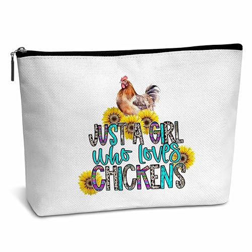 AWSICE Just a Girl Who Loves Chickens Make-up-Tasche, Sonnenblumen-Huhn-Geschenke für Hühnerliebhaber, Western-Huhn-Kosmetiktasche, Geschenke für Mädchen, Freunde, Besties, Kollegen, Tochter, Mom-C03, von AWSICE