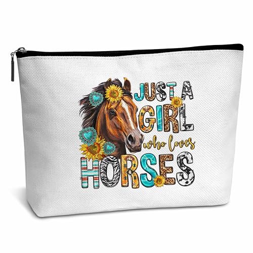 AWSICE Just a Girl Who Loves Horses Make-up-Tasche, Sonnenblumen-Pferd-Geschenke für Pferdeliebhaber, Westernpferd-Kosmetiktasche, Geschenke für Mädchen, Freunde, Besties, Kollegen, Tochter, Mama-C10, von AWSICE