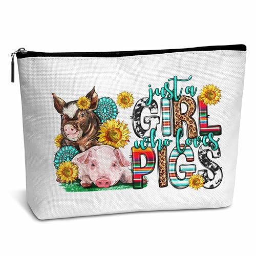 AWSICE Just a Girl Who Loves Pigs Make-up-Tasche, Sonnenblumen-Schweine-Geschenke für Schweineliebhaber, Westernschwein-Kosmetiktasche, Geschenke für Mädchen, Freunde, Besties, Kollegen, Tochter, von AWSICE