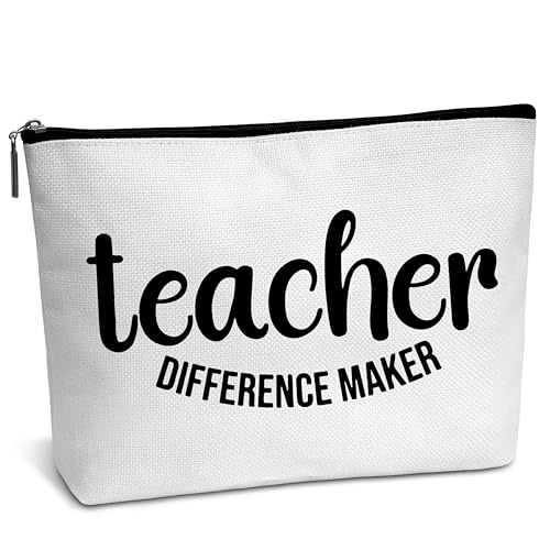 AWSICE Lehrer-Make-up-Tasche, Lehrer Differenz Maker Wertschätzung Geburtstagsgeschenk Kosmetiktasche, Dankeschön Geschenke Wertschätzung Geschenk für Frauen Lehrer B12, Weiss/opulenter Garten von AWSICE