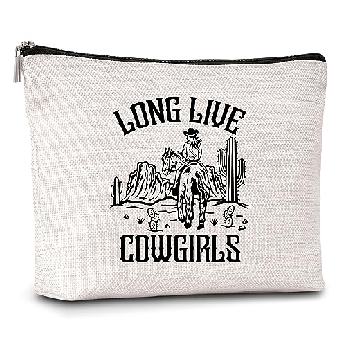 AWSICE Long Live Cowgirls Make-up-Tasche, Western-Taschen, Western-Geschenke für Frauen, lustig, Western Country, Rodeo, Reißverschlusstasche, Freundschaftsgeschenk für Frauen, Schwester, Mädchen, von AWSICE