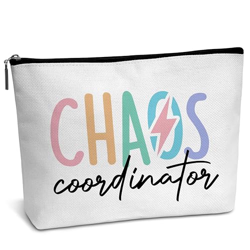 AWSICE Lustige Lehrer-Make-up-Tasche, Chaoskoordinator-Geschenk für Frau, Geburtstagsgeschenk für Lehrer, Freund, Kollegen, Besties-B33, Weiss/opulenter Garten von AWSICE