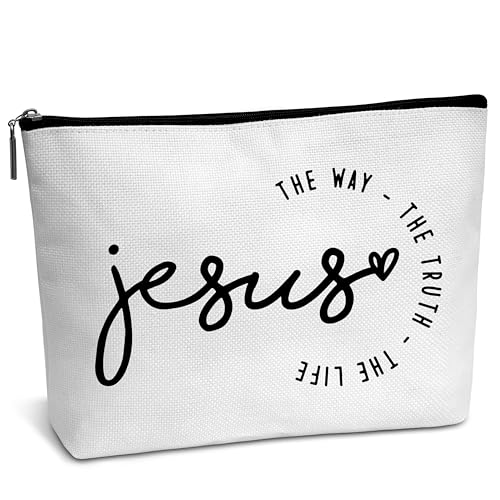 AWSICE Lustige Make-up-Tasche, Jesus The Way The Truth The Life Geschenk für Frau, Geburtstagsgeschenk für Freundin, Kollegin, Besties-B30, Weiss/opulenter Garten von AWSICE