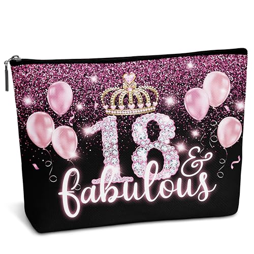 AWSICE Lustige süße Make-up-Tasche, 18 & fabelhaftes Geburtstagsgeschenk für Mädchen, schwarz und rosa, Kosmetiktasche für Mädchen, Schwester, Teenager, Freunde-B44, Weiss/opulenter Garten von AWSICE