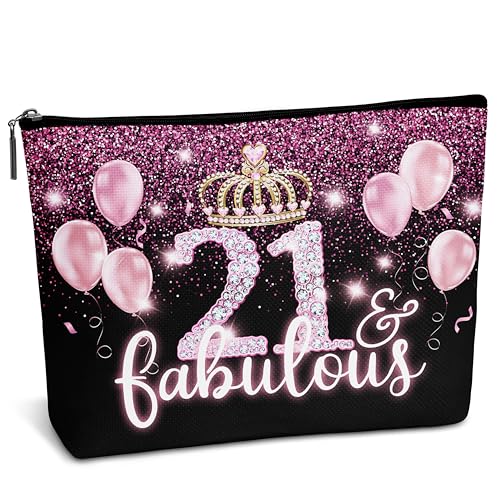 AWSICE Lustige süße Make-up-Tasche, 21 & fabelhaftes Geburtstagsgeschenk für Mädchen, schwarz und rosa, Kosmetiktasche für Mädchen, Schwester, Teenager, Freunde-B45, Weiss/opulenter Garten von AWSICE