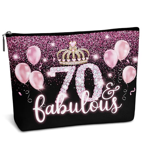 AWSICE Lustige süße Make-up-Tasche, 70 & fabelhaftes Geburtstagsgeschenk für Mädchen, schwarz und rosa, Kosmetiktasche für Frau, Schwester, Mutter, Oma-B50, Weiss/opulenter Garten von AWSICE