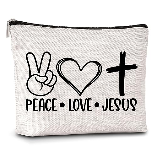 AWSICE Make-up-Tasche, Motiv: Frieden, Liebe, Jesus, motivierend, christliches Geschenk für Frauen, religiöses Geschenk für Frauen, Lehrer, Schwester, Mädchen, Teenager, Freund, A08, Mehrfarbig von AWSICE