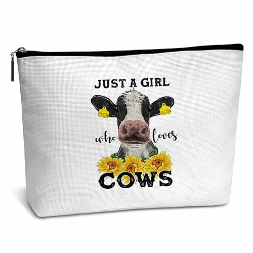 AWSICE Make-up-Tasche, Motiv: Just a Girl Who Loves Cows, Sonnenblumenkühe, Geschenke für Kuhliebhaber, Bauernhoftiere, Kosmetiktasche, Geschenke für Mädchen, Freunde, Besties, Kollegen, Tochter, von AWSICE