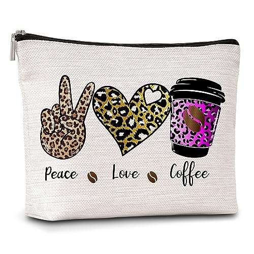 AWSICE Make-up-Tasche mit lustigem Leopardenmuster, mit Reißverschluss, Reisetasche, Kosmetiktasche, Geschenk für Kaffeeliebhaber, Frauen, Mädchen, Teenager, Schwester, Tochter, Ehefrau, Mutter, von AWSICE