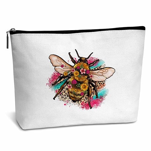 AWSICE Niedliche Make-up-Tasche für Bienenliebhaber, florale Biene, Kosmetiktasche, Geschenk, Leopard und Blume, Geburtstag, Abschlussgeschenke für Mädchen, Freunde, Besties, Kollegen, Tochter, von AWSICE