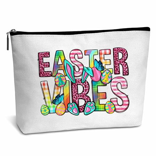 AWSICE Ostergeschenk Happy Easter Make-up-Tasche, Osterstimmung, Kosmetiktasche, Western-Ostergeschenk für Mädchen, Freunde, Besties, Kollegen, Tochter, Schwester, C22, Weiss/opulenter Garten von AWSICE