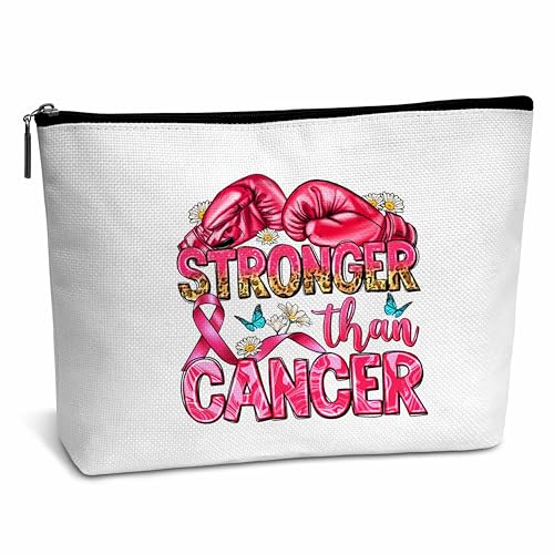 AWSICE Pink Cancer Awareness Gift, Stronger than Cancer Makeup Bag, Boxing Gloves Cosmetic Bag Fight Cancer Encouraging Birthday Gift for Patient Woman Girl Friend Daughter Sister-C36, Weiss/opulenter von AWSICE