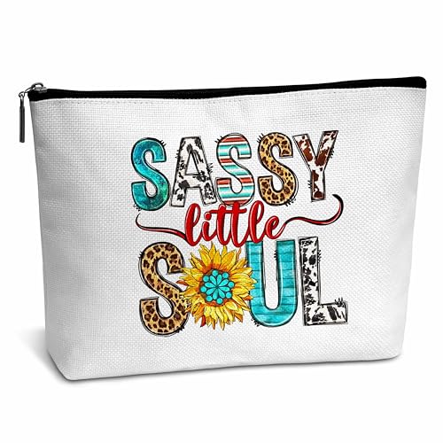 AWSICE Retro Western Geschenk, Western Sassy Little Soul Kosmetiktasche Geschenk für Frauen, Leoparden-Sonnenblume, ermutigendes Geburtstagsgeschenk für westliche Naturliebhaber, Cowgirls, Frauen, von AWSICE