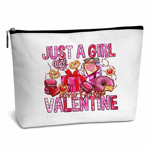 AWSICE Valentinstagsgeschenke für Mädchen, Just A Girl Who Loves Valentinstag-Make-up-Tasche, rosa Leoparden-Make-up-Tasche, Valentinstag, Muttertag, Geburtstag, Geschenke für Freundin, Frau, Mutter, von AWSICE