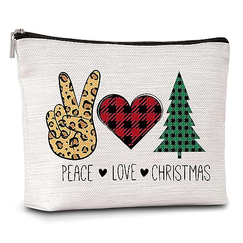 AWSICE Weihnachten Make-up Tasche Frieden Liebe Weihnachten Kosmetiktasche rot kariert Leopard Weihnachtsgeschenk für Frauen Mutter Teenager Mädchen Schwester Freunde Tochter A27, Mehrfarbig von AWSICE