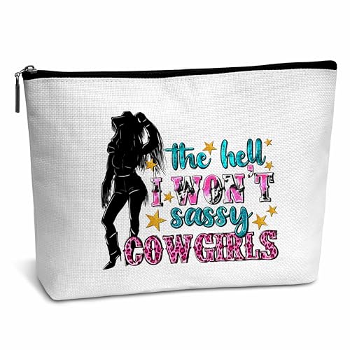 AWSICE Western Cowgirl Make-up-Tasche, "The Hell I Won't Sassy Cowgirls"-Kosmetiktasche, Geschenk, rosa Leoparden-Cowgirl, Geburtstag, Abschlussgeschenke für Mädchen, Freunde, Besties, Kollegen, von AWSICE