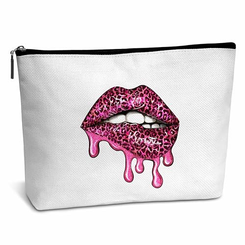 AWSICE Western-Make-up-Tasche Geschenke, rosa Leopardenlippen, Kosmetiktasche, lustiges Geburtstagsgeschenk für Mädchen, Freunde, Besties, Kollegen, Tochter, Schwester, C34, Weiss/opulenter Garten von AWSICE