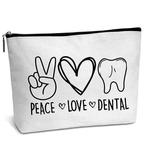 AWSICE Zahn-Kosmetiktasche, Peace Love Dental Geschenke für Dentisit, Geburtstagsgeschenke für Frauen, Schwester, Trainer, Mädchen, Teenager, B25, Weiss/opulenter Garten von AWSICE