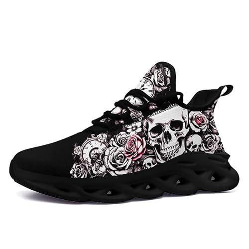 Modische Totenkopf-Laufschuhe für Herren und Damen, Edgy Elegance, Sneaker, Gothic, leicht, Mesh, EVA, Walking, Tennis, Sportschuhe, Farbe 20, schwarze Sohle, 10 Women/8.5 Men von AWSOLE