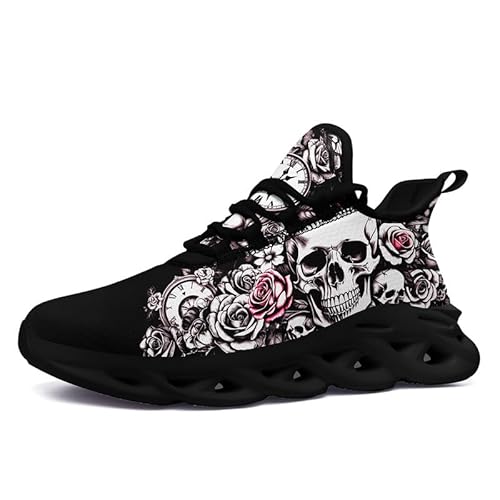 Modische Totenkopf-Laufschuhe für Herren und Damen, Edgy Elegance, Sneaker, Gothic, leicht, Mesh, EVA, Walking, Tennis, Sportschuhe, Farbe 20, schwarze Sohle, 12 Women/10 Men von AWSOLE