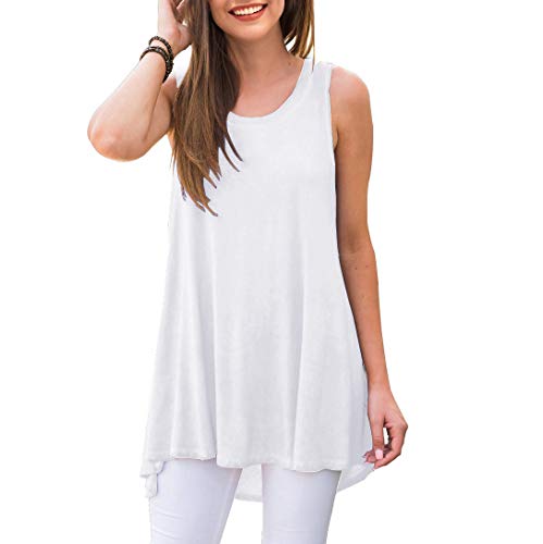 AWULIFFAN Damen Casual Rundhals Langarm Lose Tunika T-Shirt Bluse Tops, 01 A Weiß, Large von AWULIFFAN