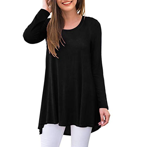 AWULIFFAN Damen Casual Rundhals Langarm Lose Tunika T-Shirt Bluse Tops, 21 Schwarz, 4X-Groß von AWULIFFAN