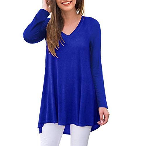 AWULIFFAN Damen Herbst Langarm V-Ausschnitt T-Shirt Nachtwäsche Tunika Tops Bluse Shirts - Blau - XX-Large von AWULIFFAN