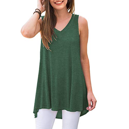 AWULIFFAN Damen Sommer Ärmellos V-Ausschnitt T-Shirt Tunika Tops Bluse Shirts - Grün - Medium von AWULIFFAN